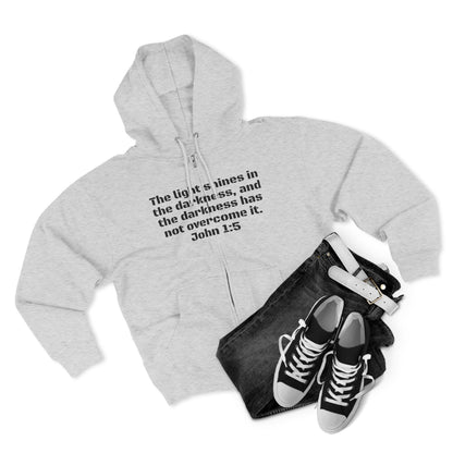 Zip Hoodie - John 1:5 Verse & Bear Arms in the Dark Design