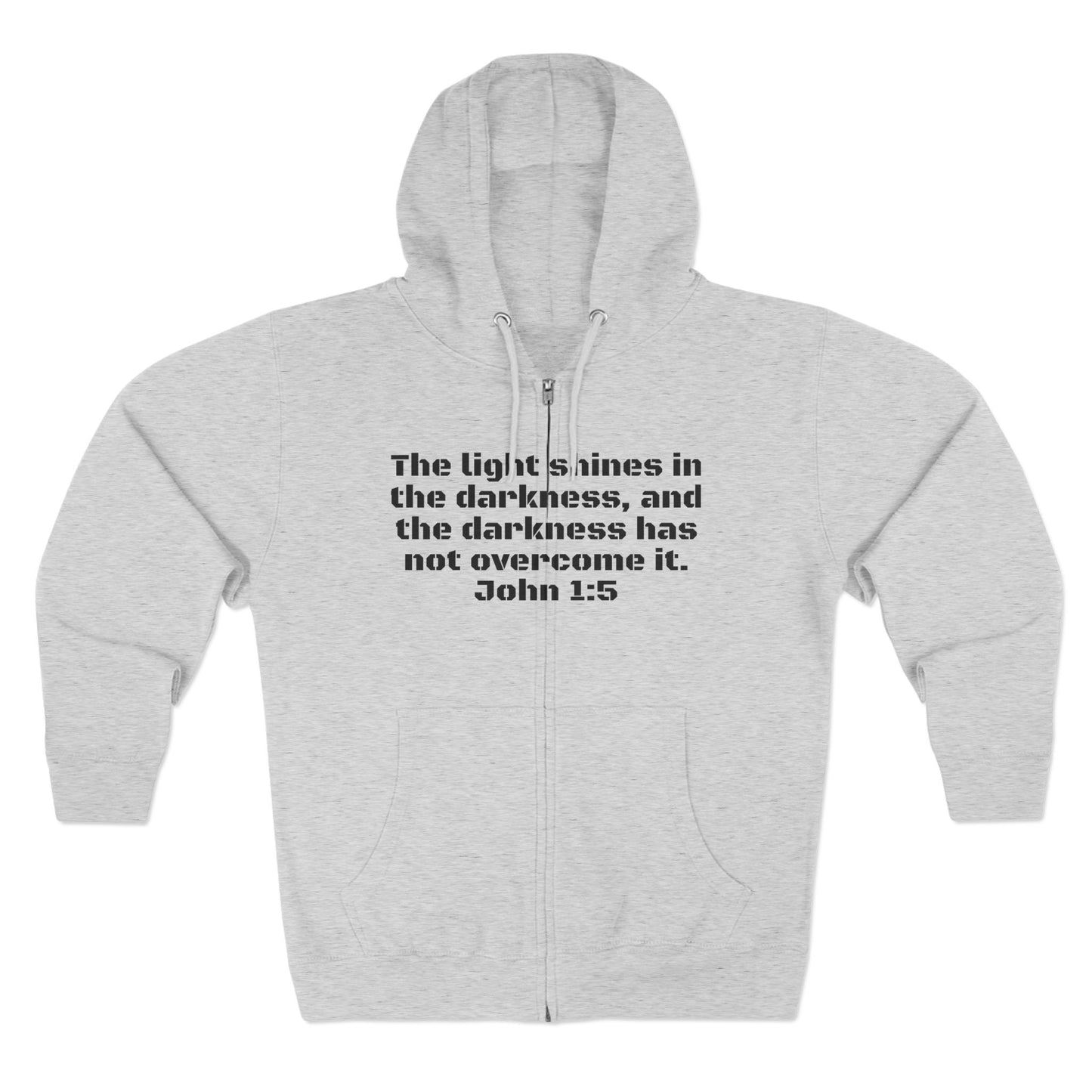 Zip Hoodie - John 1:5 Verse & Bear Arms in the Dark Design