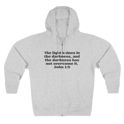 Zip Hoodie - John 1:5 Verse & Bear Arms in the Dark Design