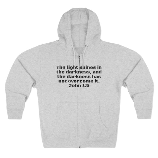 Zip Hoodie - John 1:5 Verse & Bear Arms in the Dark Design