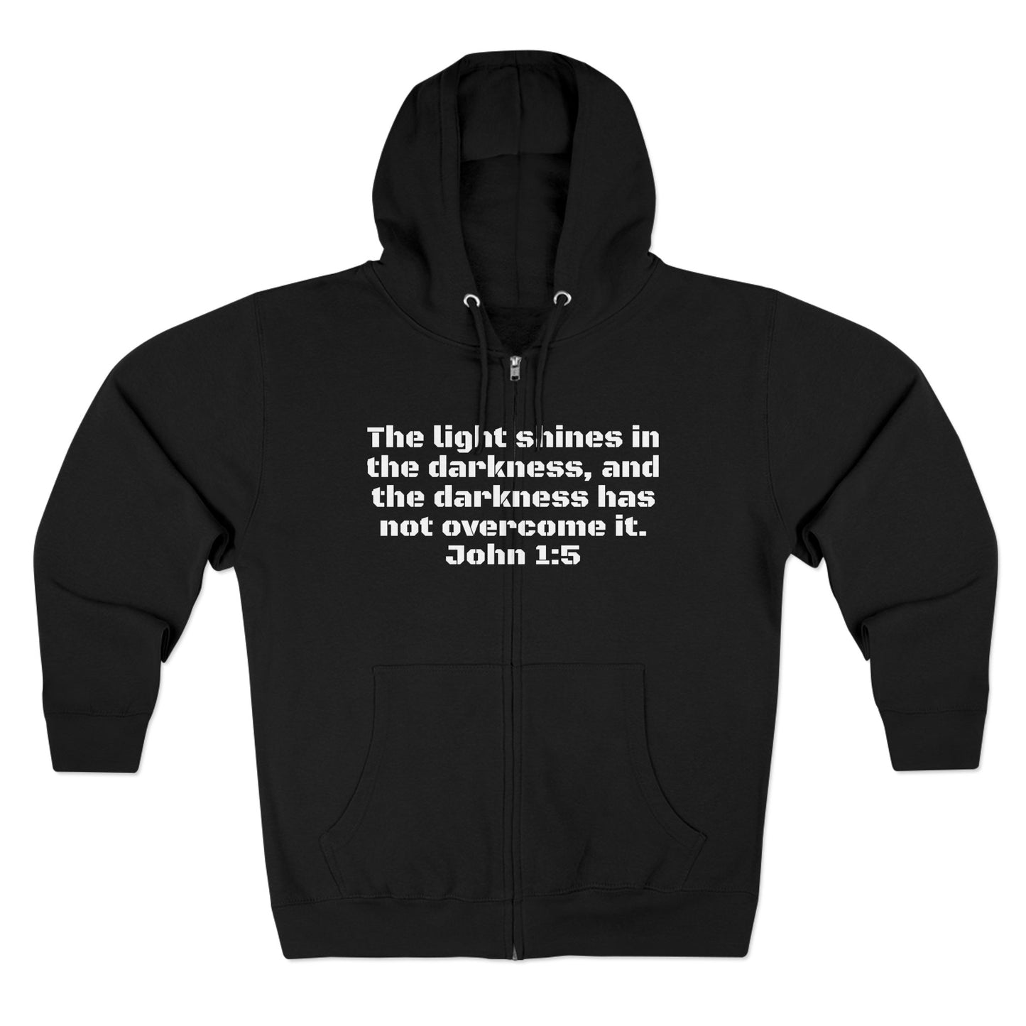 Zip Hoodie - John 1:5 Verse & Bear Arms in the Dark Design