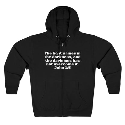 Zip Hoodie - John 1:5 Verse & Bear Arms in the Dark Design