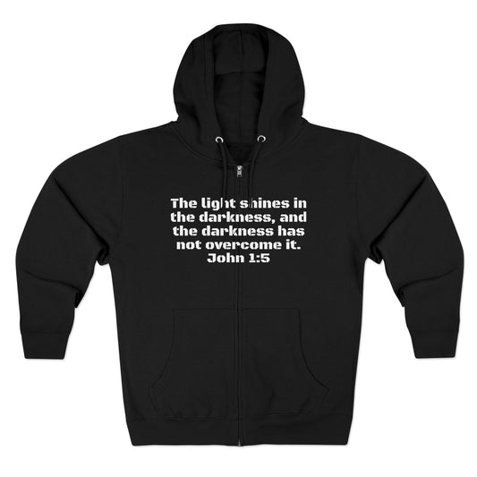 Zip Hoodie - John 1:5 Verse & Bear Arms in the Dark Design