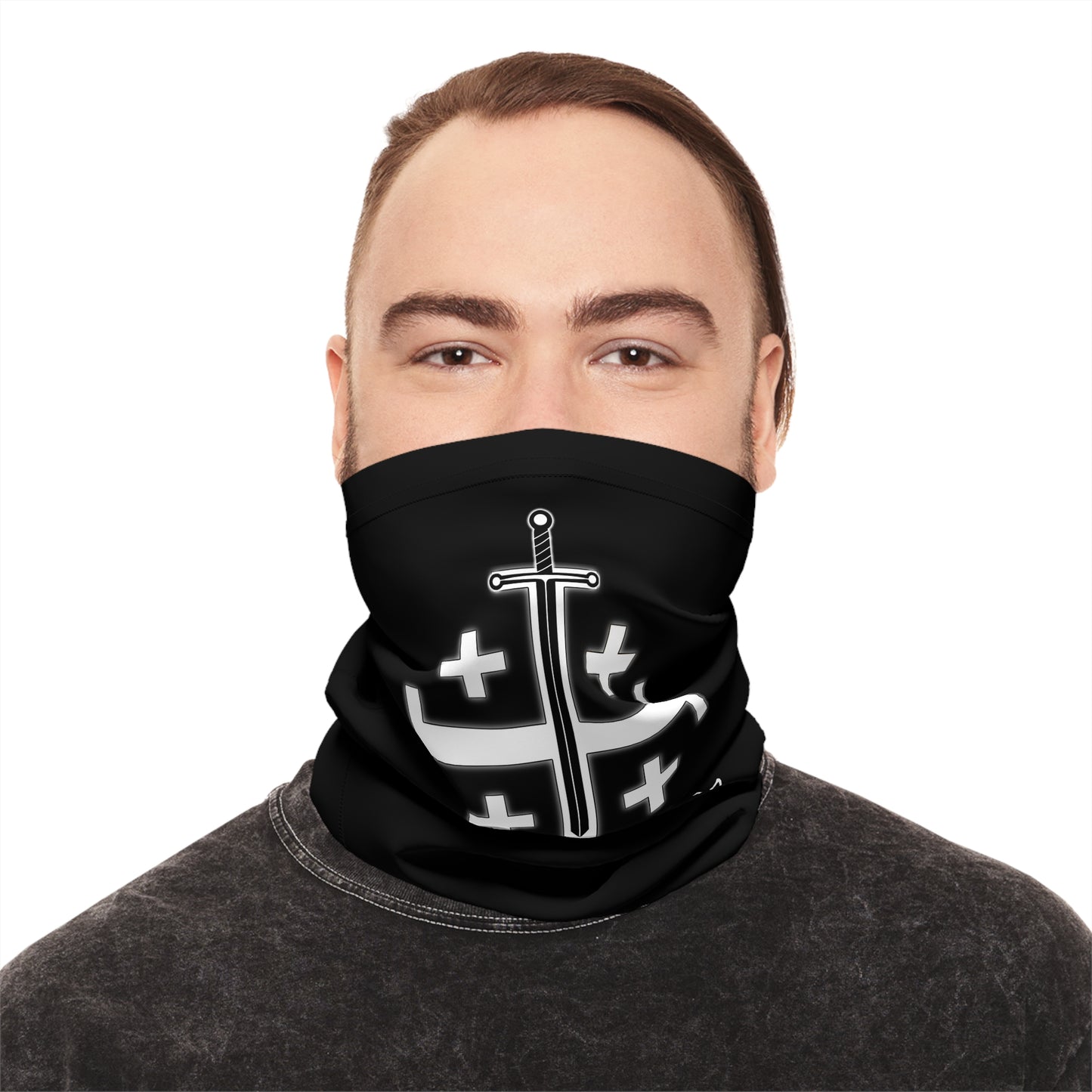 Jerusalem Cross & Sword Neck Gaiter — Isaiah 48:22 “No Peace for the Wicked”