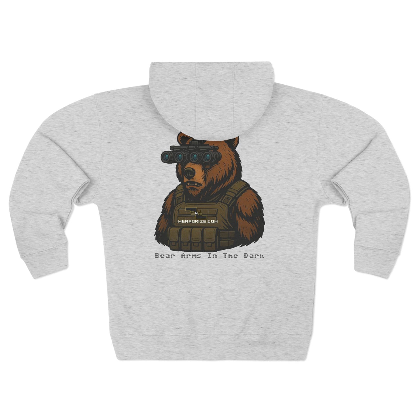 Zip Hoodie - John 1:5 Verse & Bear Arms in the Dark Design