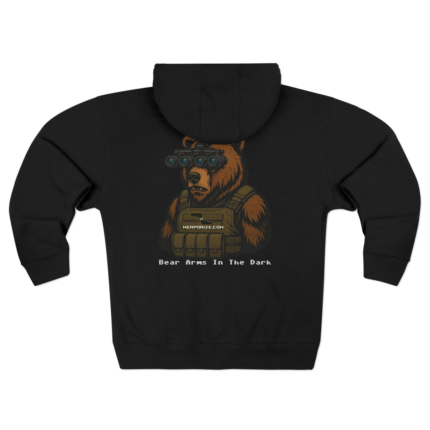 Zip Hoodie - John 1:5 Verse & Bear Arms in the Dark Design