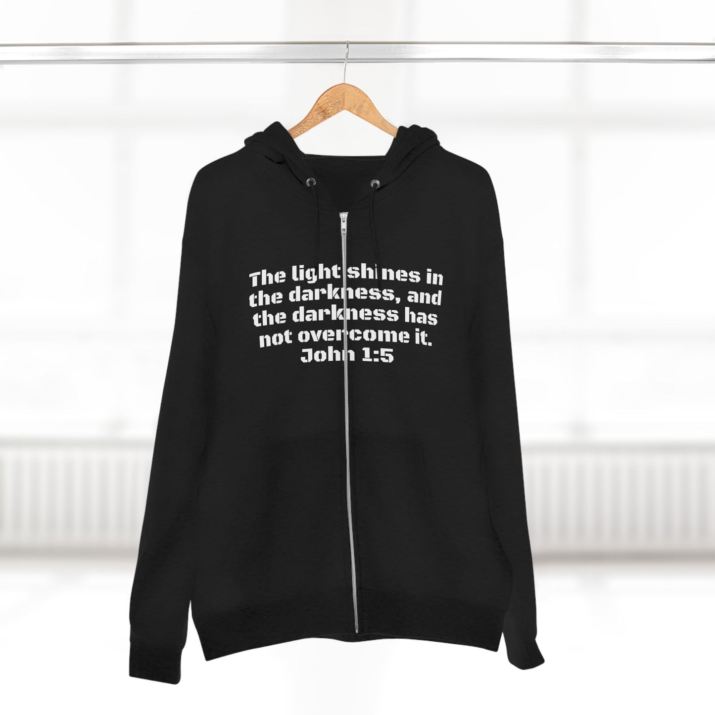 Zip Hoodie - John 1:5 Verse & Bear Arms in the Dark Design
