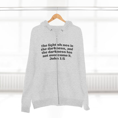 Zip Hoodie - John 1:5 Verse & Bear Arms in the Dark Design
